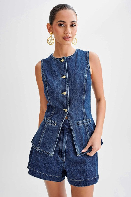 DENIM TWO PIECE VEST SET