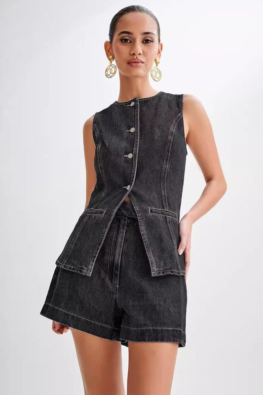 DENIM TWO PIECE VEST SET