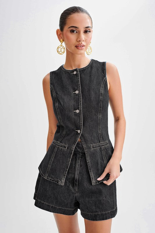 DENIM TWO PIECE VEST SET