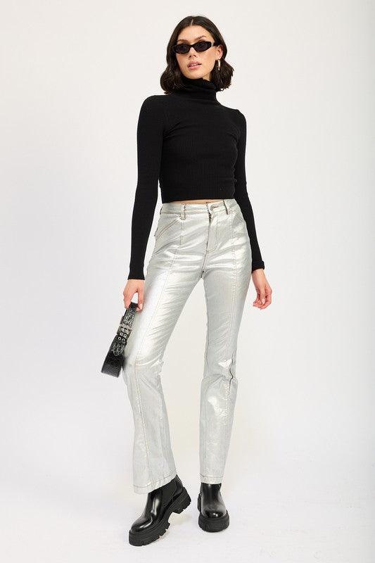 METALLIC FLARED PANTS