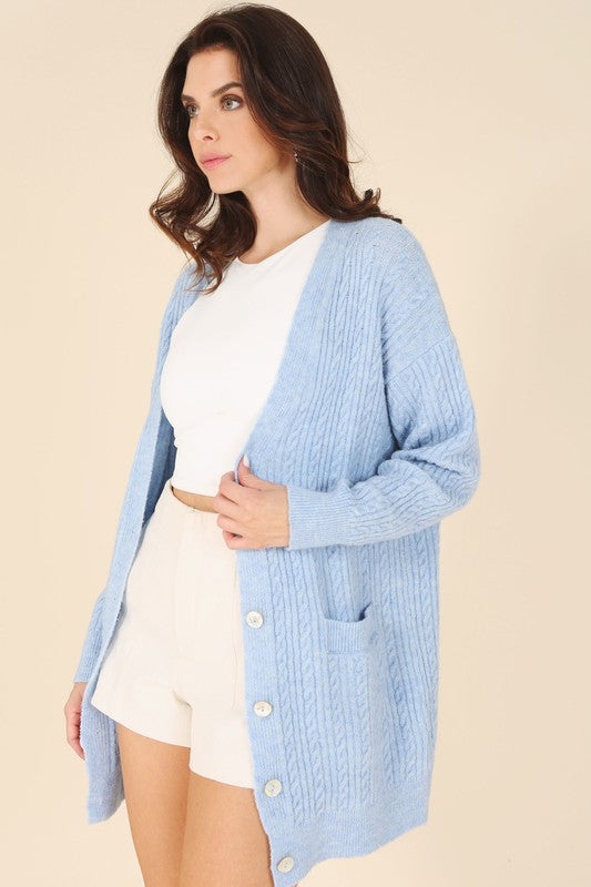 Baby Blue Cable Knitted Cardigan