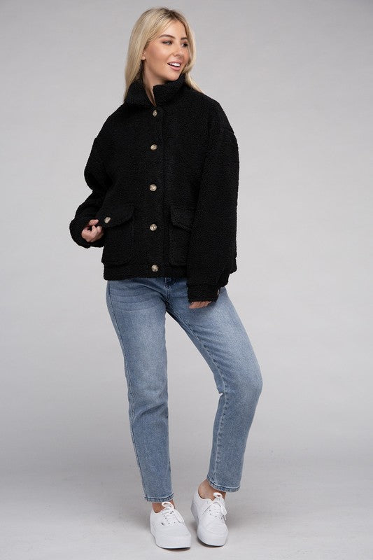 Cozy Sherpa Button-Front Jacket